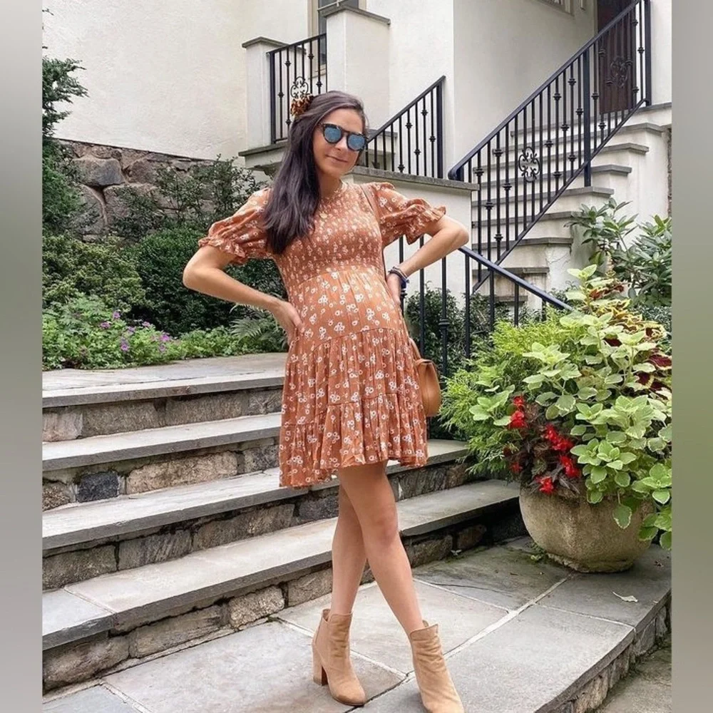 Pinkblush rust floral flower daisy smocked top mini dress nwt - Picture 6 of 9